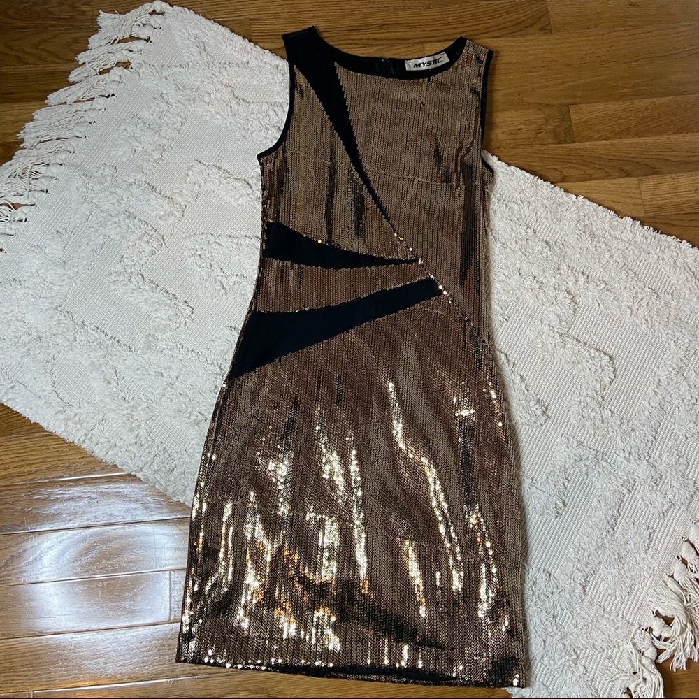 Gold sequin mesh cocktail dress S NWT